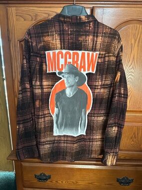 Tim McGraw upcycled bleached flannel tee made by me